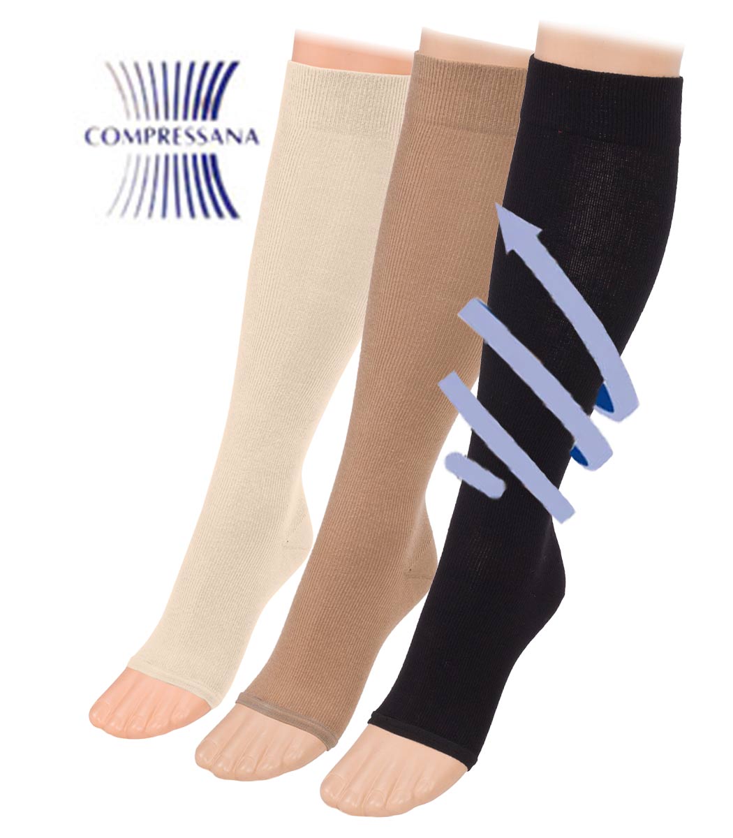 Cotton support knee socks with open toe TWIN