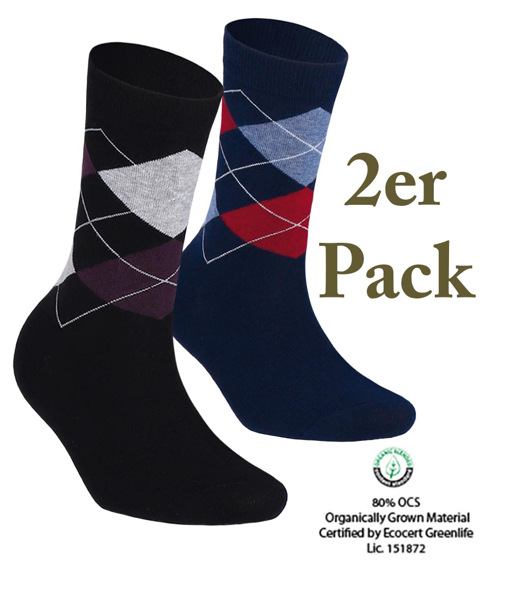 Ladies' organic cotton socks Scotish Argyle 2-pack