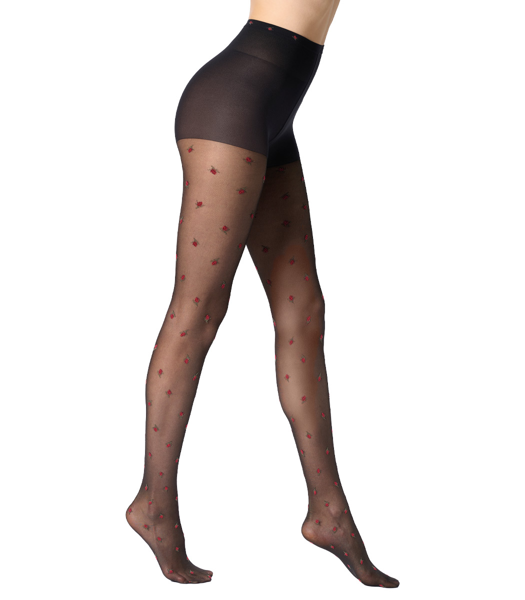Tights with red roses FLORAL FANCY 30DEN