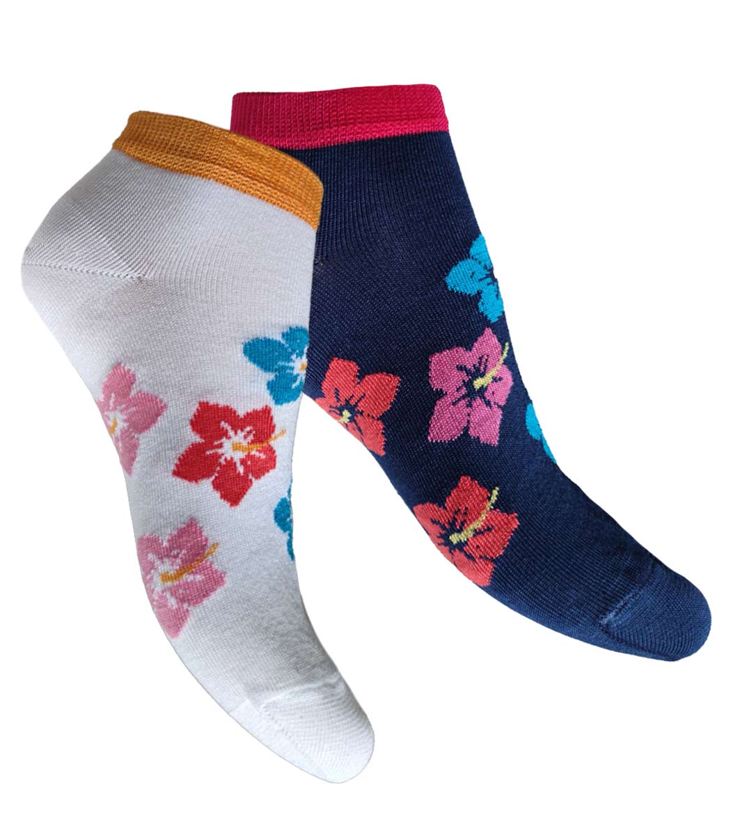 Sneaker socks with colourful flowers HIBISKUS