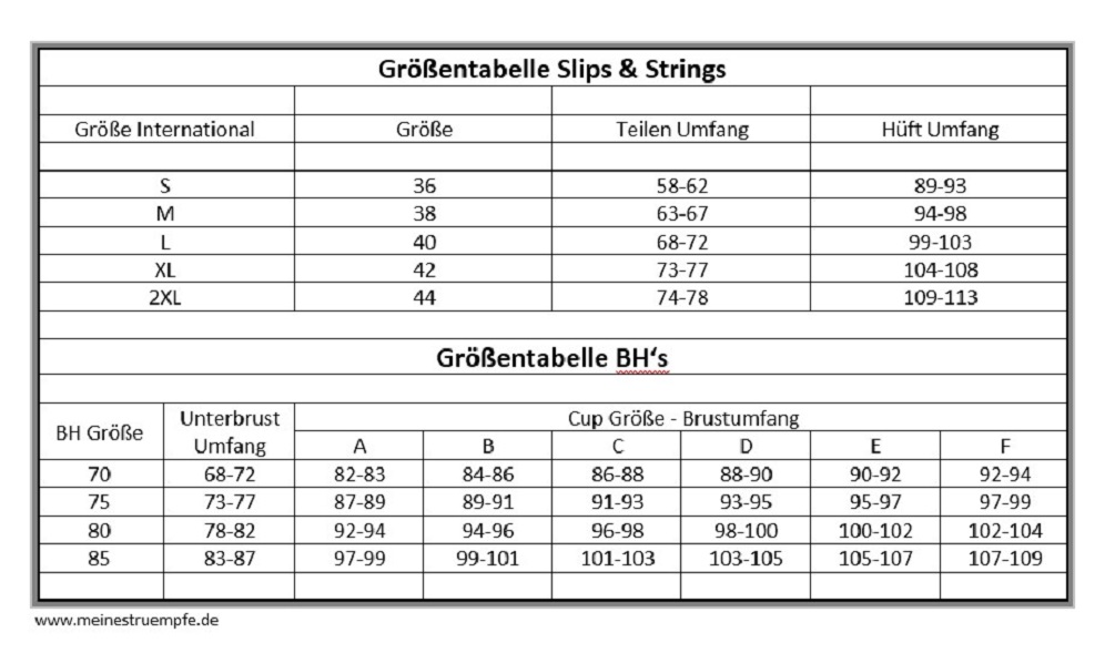 Größentabelle